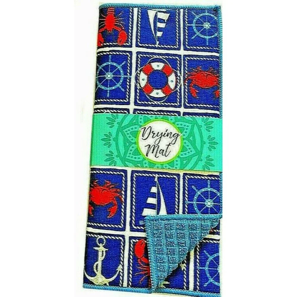 Sailboat Nautical Drying Mat Large Super Absorbent Dish 15x20 Crab Beach House